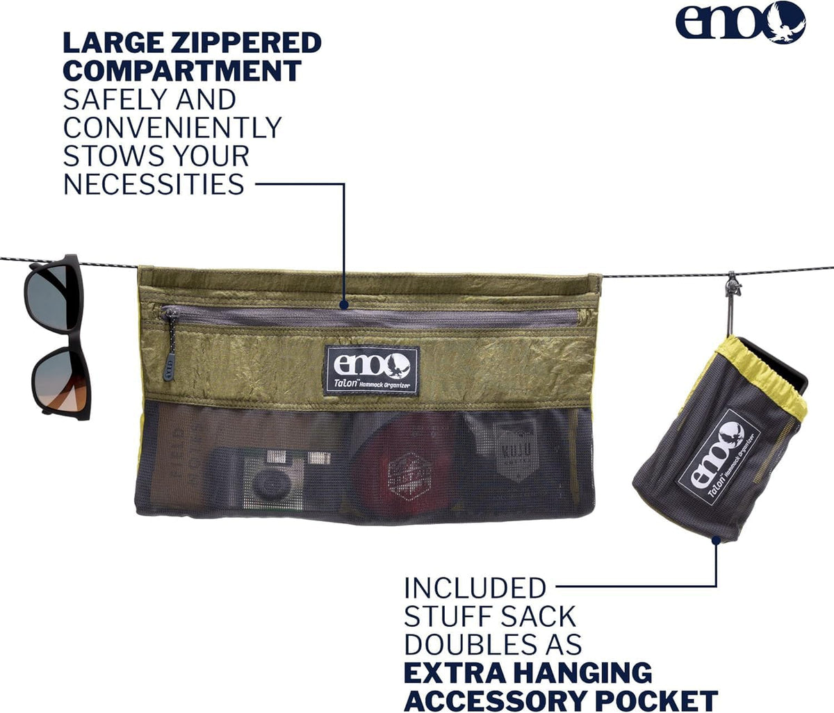 ENO Talon Hammock Organizer - Hanging Organizer for Camping & Backpacking Hammocks - Organizer Bag for Water Bottles, Travel Essentials, and Hiking Essentials