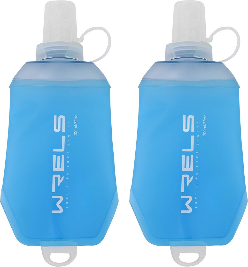 WRELS 200ml/350ml/500ml Collapsible Soft Flask,BPA Free Folding Soft Water Bottle with Hanging Ring,Lightweight TPU Hydration Flask for Running Marathon Cycling Hiking(500ml-2 Packs)