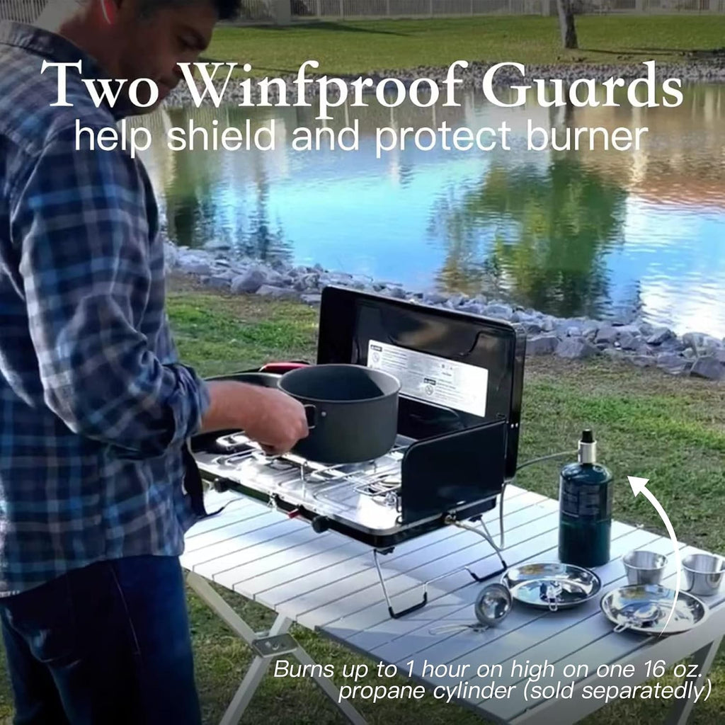 FineFlame Camping Stove, Propane Portable Camp Stove, 20000BTU-2 Burners