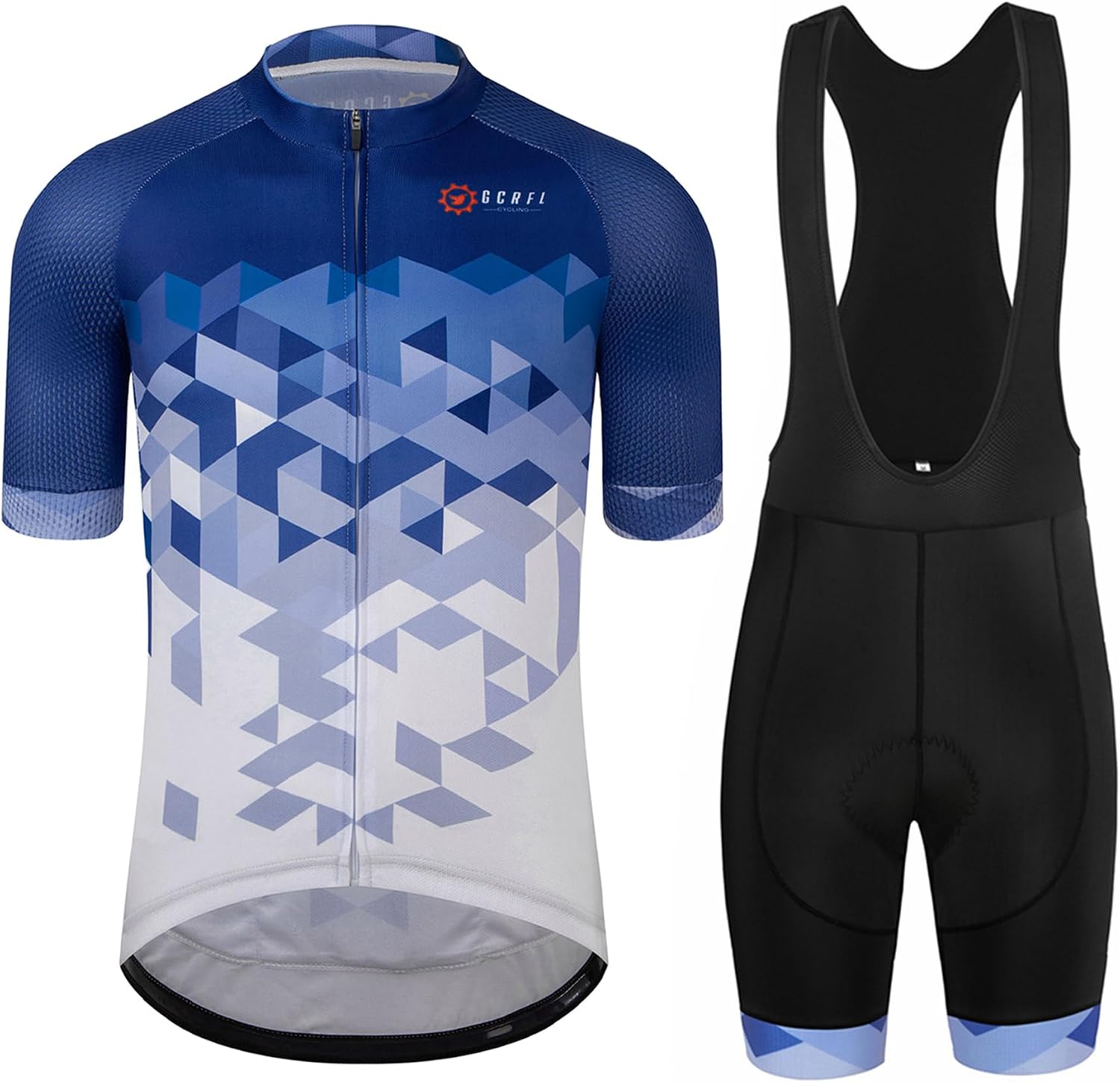 GCRFL Men's Cycling Jersey Set Road Bike Shorts Sleeves Jersey Zipper Pokcet Bib Shorts with Padded, Cycling Clothing kit Men