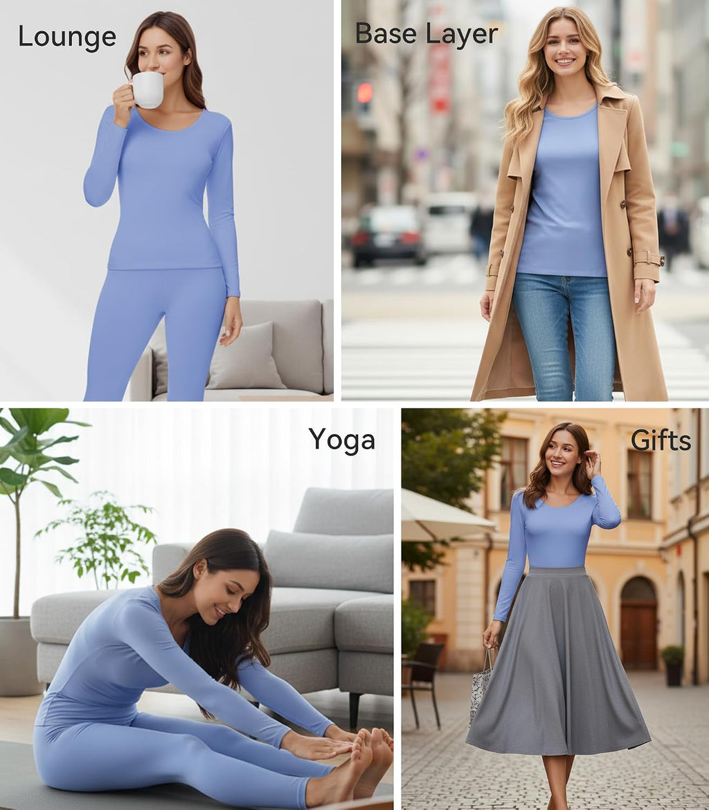 WiWi Soft Underwear for Women Thermal Long Johns Sets Super Warm Base Layer Top Pants Pajamas Set Viscose from Bamboo S-3X