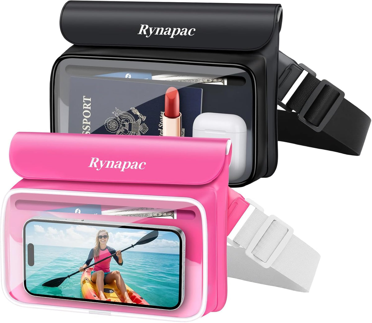 Rynapac Large Capacity Waterproof Fanny Packs for Women, 2Pack IPX8 Dry Bag