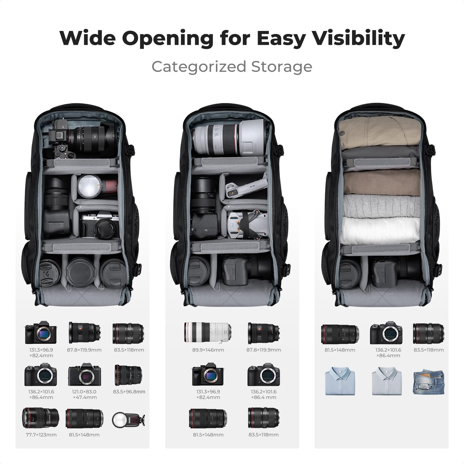 K&F CONCEPT Camera Backpack,30L Large Capacity Camera Bag for Photographers