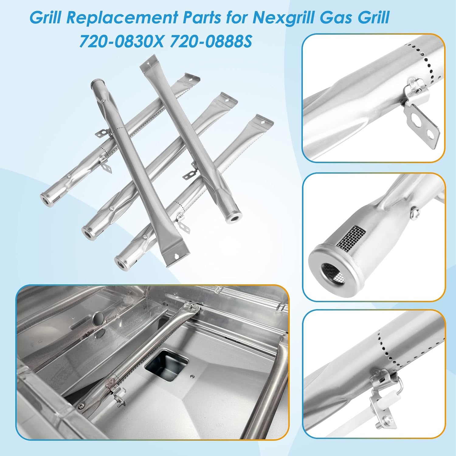 Replacement Parts Kit for Nexgrill 5 Burner 720-0888S, Grill Parts Kit for Nexgrill 720-0830X Replacement Parts, Grill Grate Kit for Nexgrill Replacement Parts 5 Burner 720-0888S