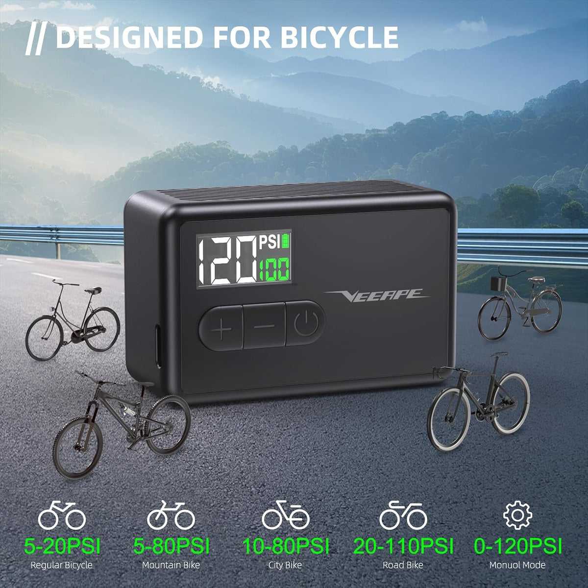 Tiny Pump Mini Bike Tire Pump - Max 120PSI Portable Electric Bicycle Pump with Fast Inflation Auto Stop - Bicycle Inflator with Presta Schrader Valve for E-Bikes Bicycles Various Balls