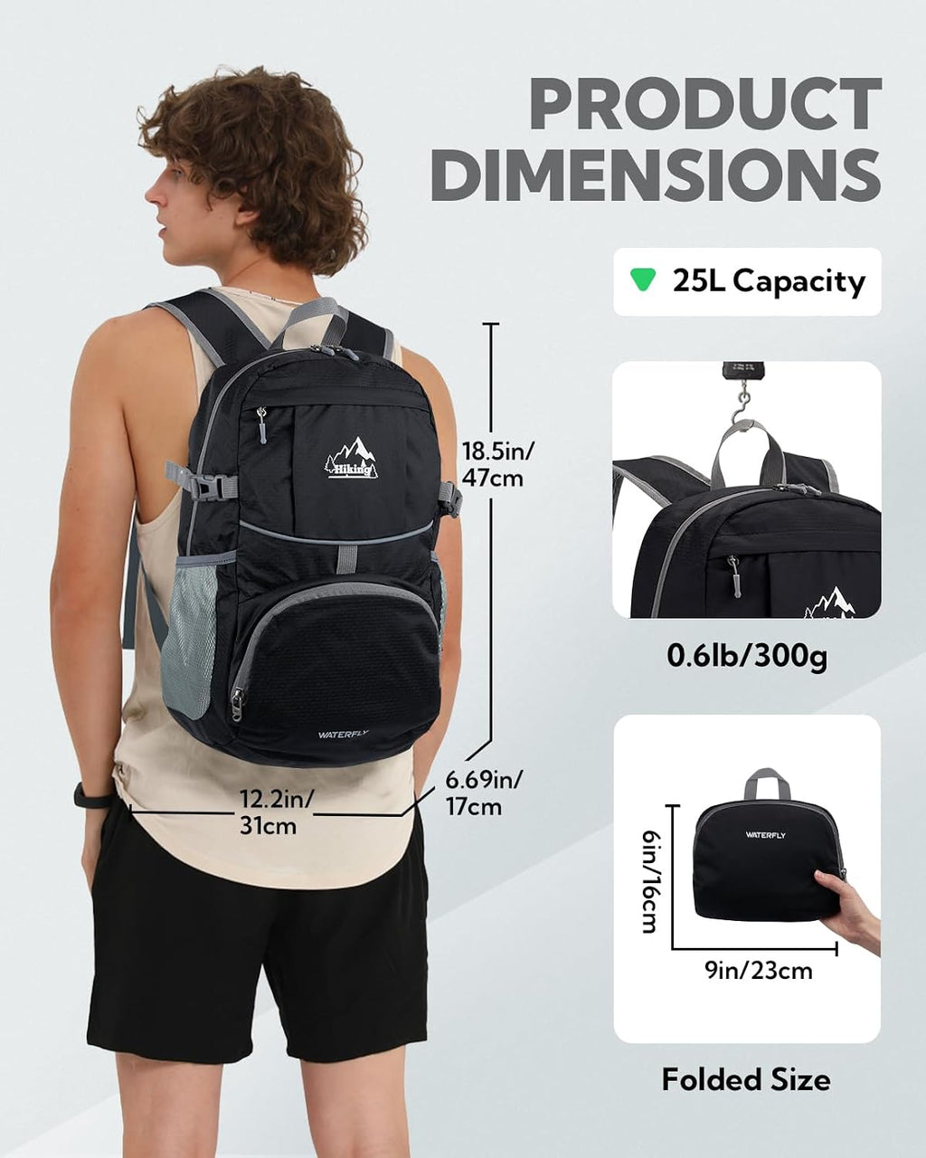 WATERFLY Small Lightweight Packable Hiking Backpack Foldable Travel Daypack