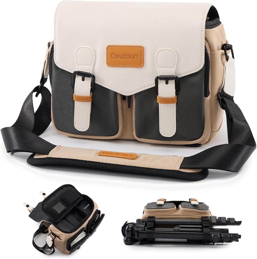 Cwatcun Midi Camera Sling Bag, Waterproof Crossbody Case with Tripod Holder