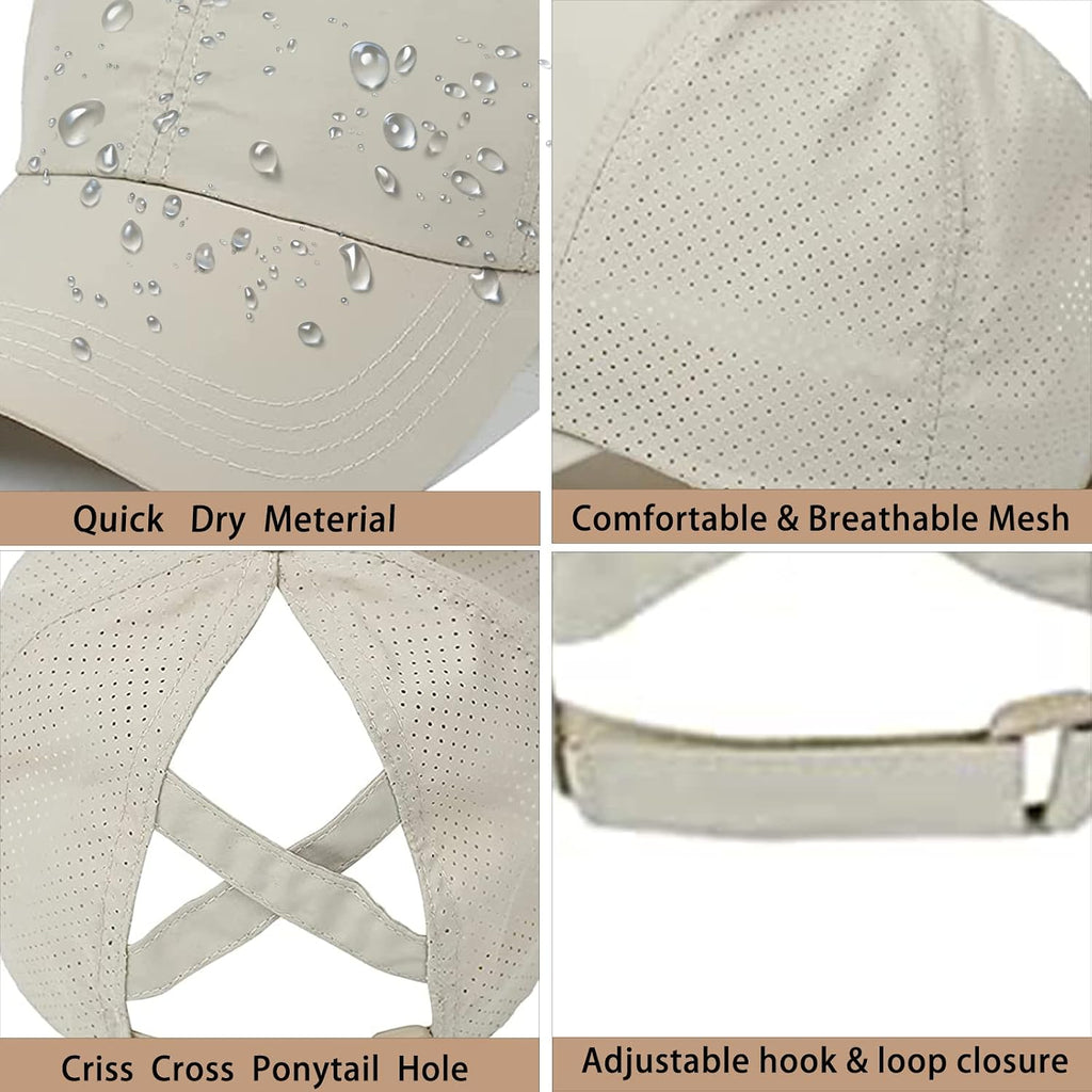 Womens Ponytail Hat Baseball Cap, Adjustable Criss Cross Baseball Cap High Bun Unisex Quick Drying Trucker Hats