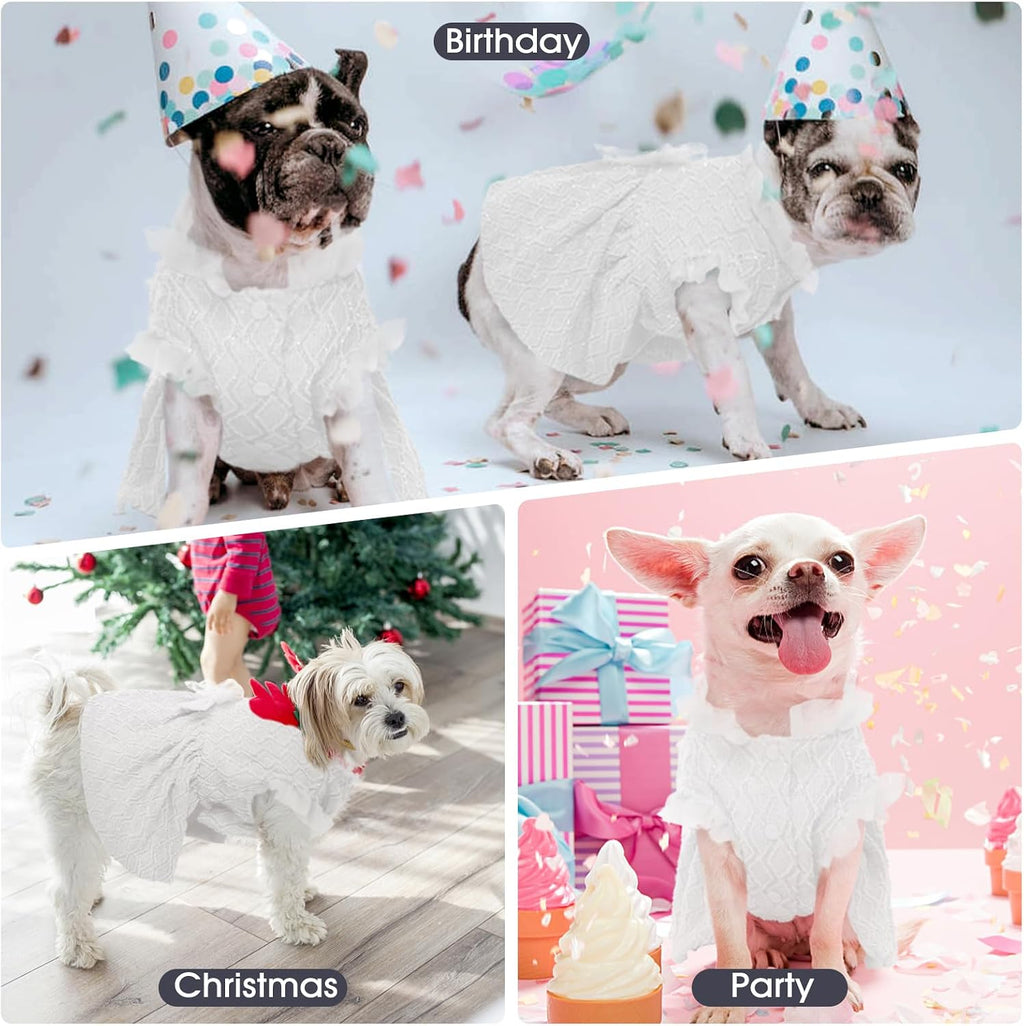 Kuoser Dog Dress, Princess Puppy Tutu with Bow-Knot, White Dog Dresses XS