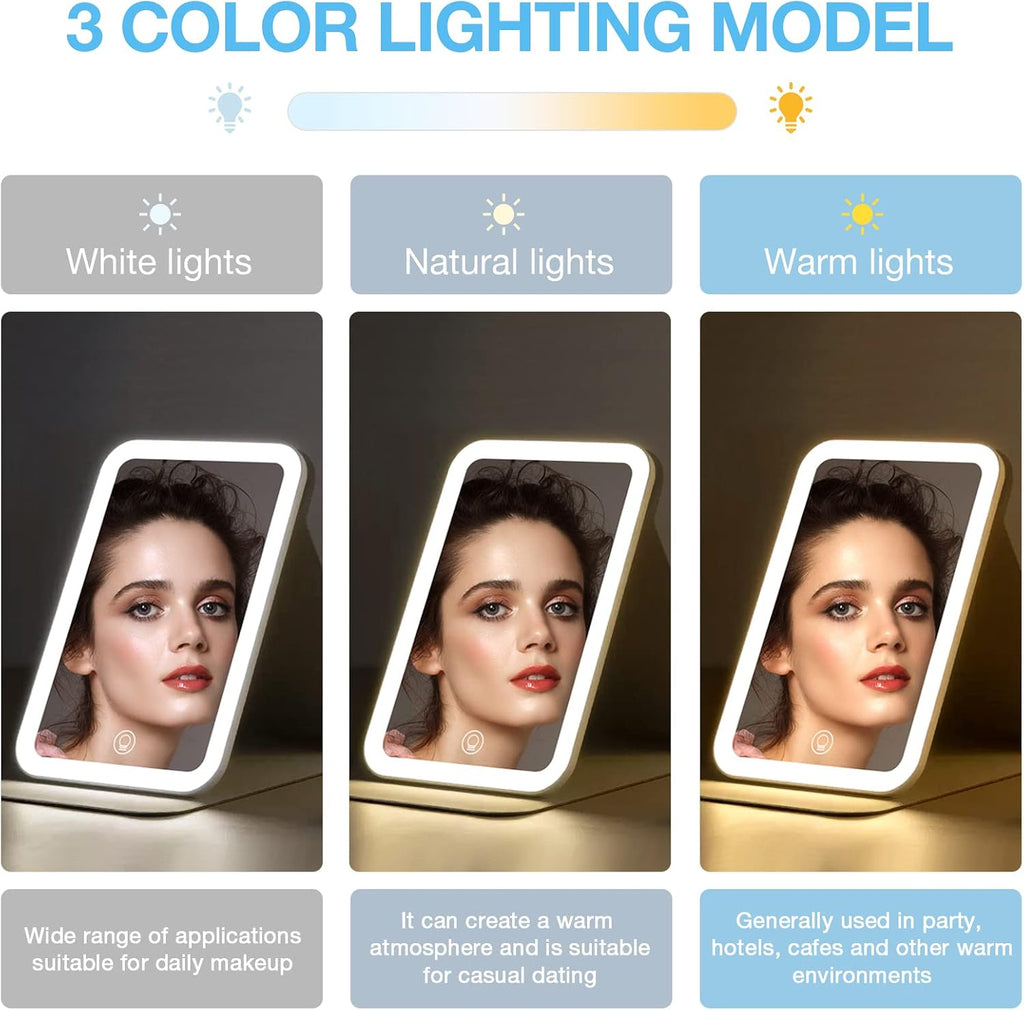 Kintion Travel Makeup Mirror, Portable LED Lighted Folding Mirror (Blue)