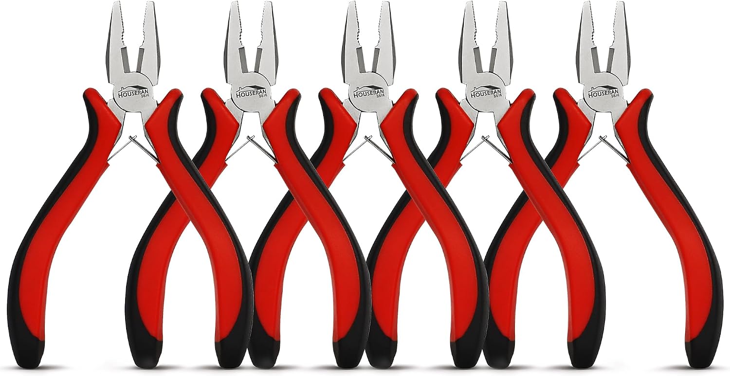 5-Pack 5-Inch Bent Nose Pliers for Jewelry Making, Spring Loaded