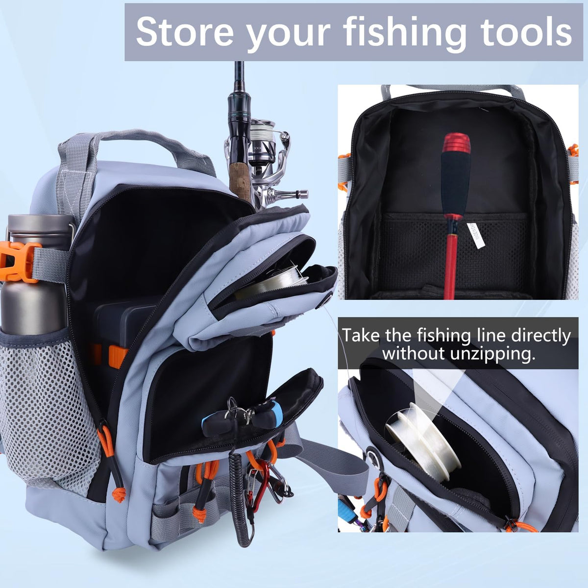 Fishing Backpack Tackle Storage Bag with 2 Tackle Boxes(Grey)