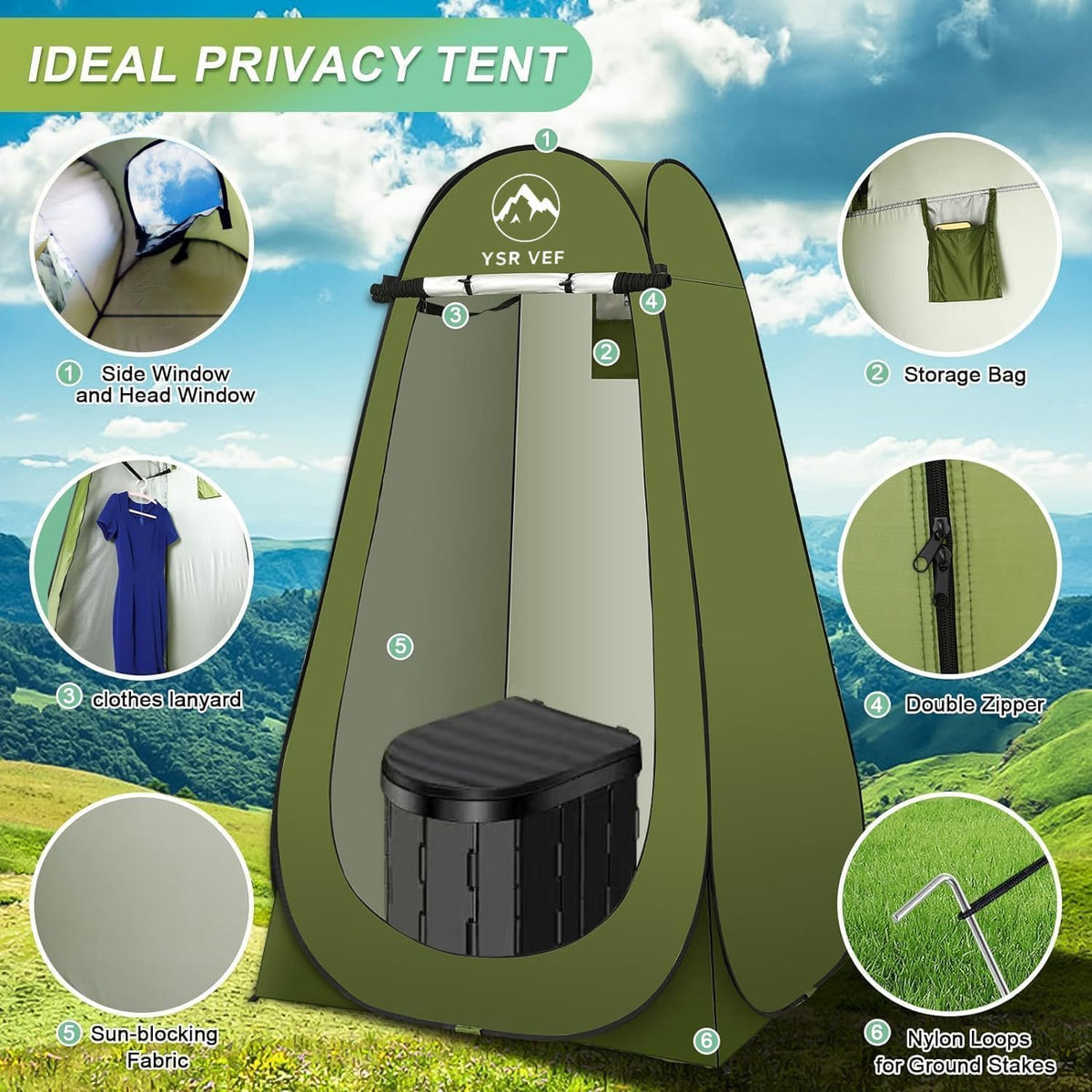 Portable Toilet Kit, Camping Toilet with Pop-Up Privacy Tent and Poo Gel Toilet Bags, Washable Portable Outdoor Showers Changing Rooms