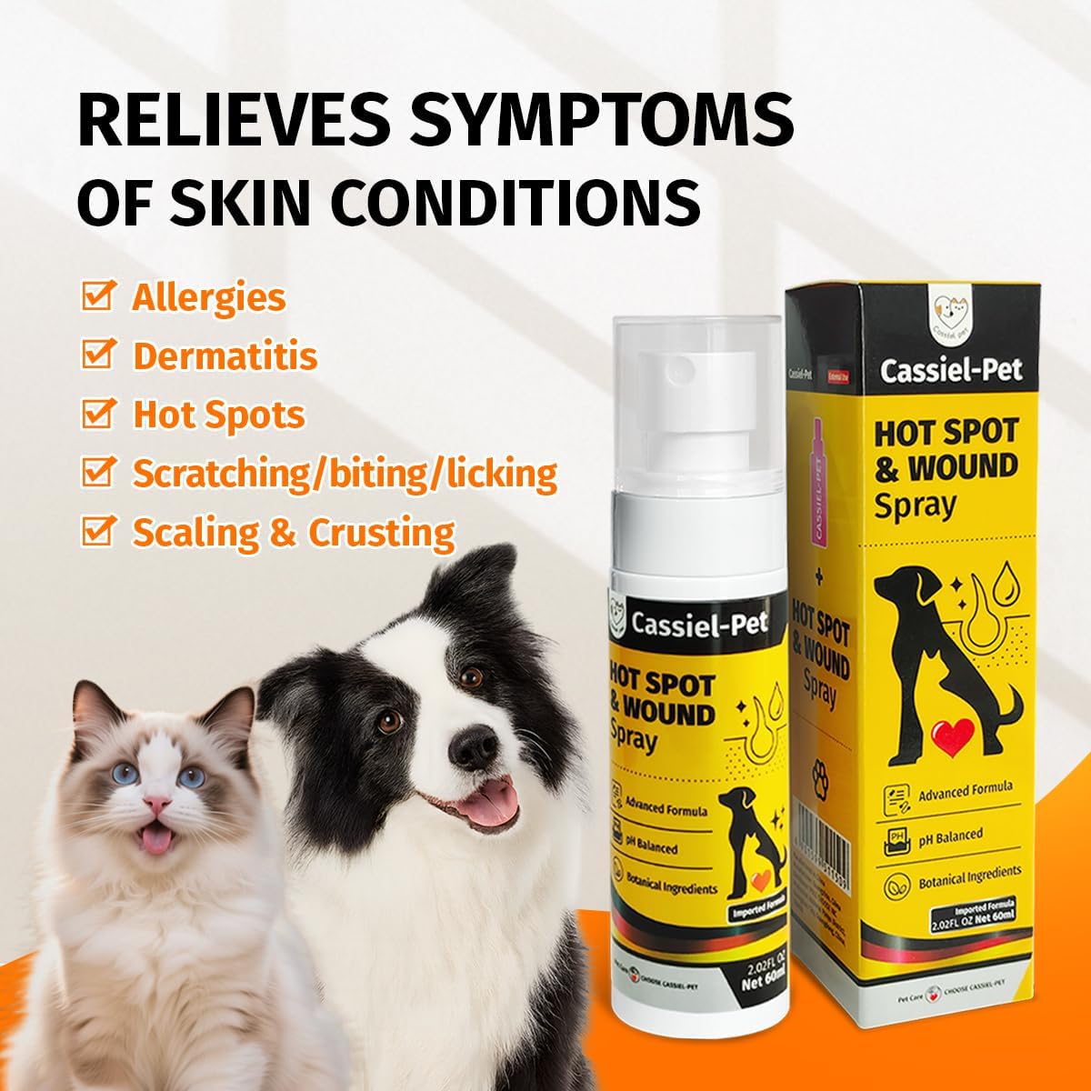 Hot Spot Spray for Dogs, Itch Relief Spray & Hot Spot Treatment for Dogs, Cats, Helps Alleviate Sensitive Skin, Scratching, and Licking of Coat, for All Animals, 2.02oz