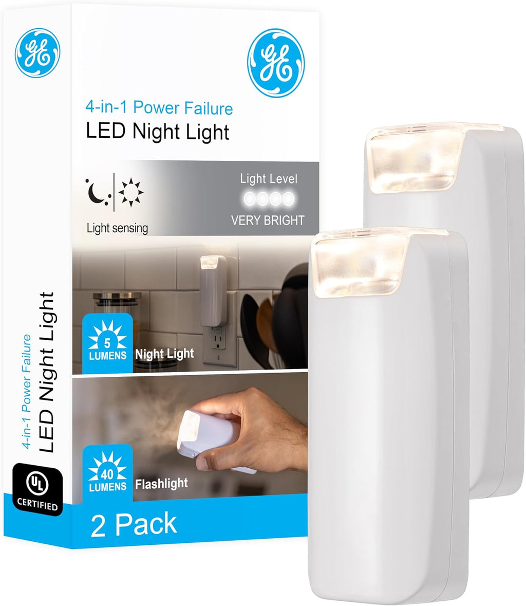 GE Plug in Power Failure Night Light with Dusk to Dawn Sensor, 2 Pack