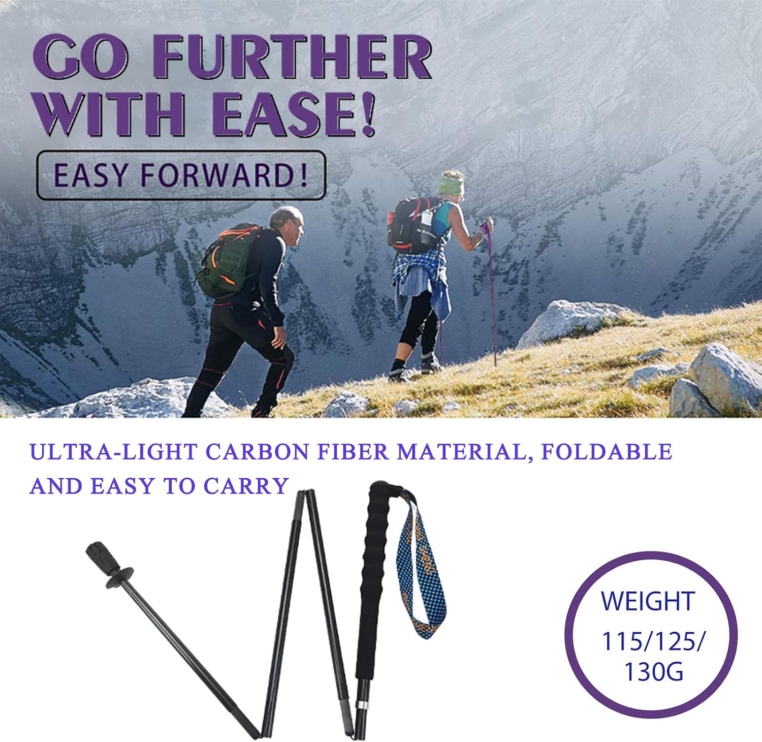 OKHEALING Ultralight Trekking Poles, Foldable, Set of 2, Ultralight Carbon Fiber, Trail Poles with Moisture Wicking Handle, with Storage Bag