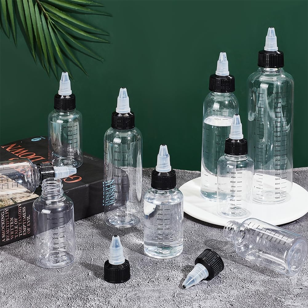 BENECREAT 15 Pack 50ml Transparent Plastic Dispensing Bottle with Twist Cap and Graduated Measurement for Liquids, Inks, Oils, Arts and Crafts
