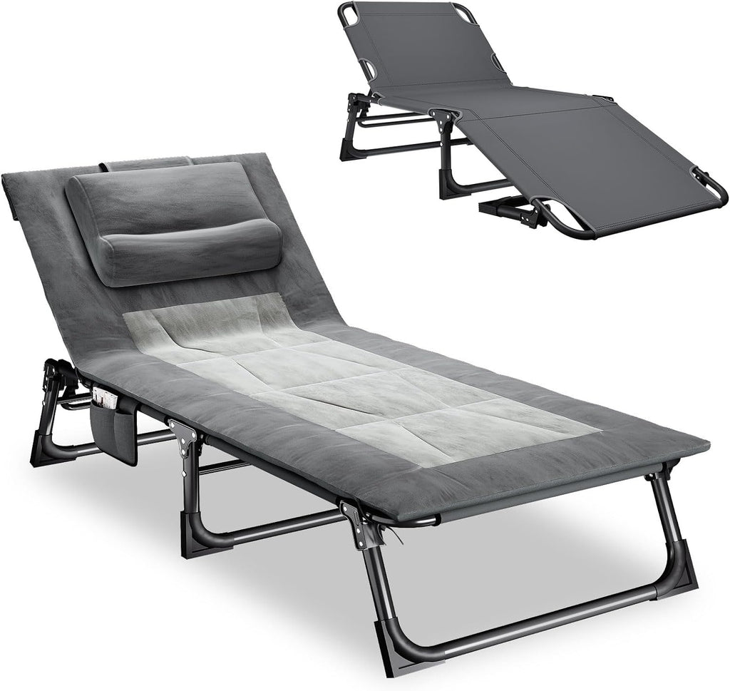 Mopaicot Folding Camping Cot for Adults, Lounge Chair with Pad and Pillow