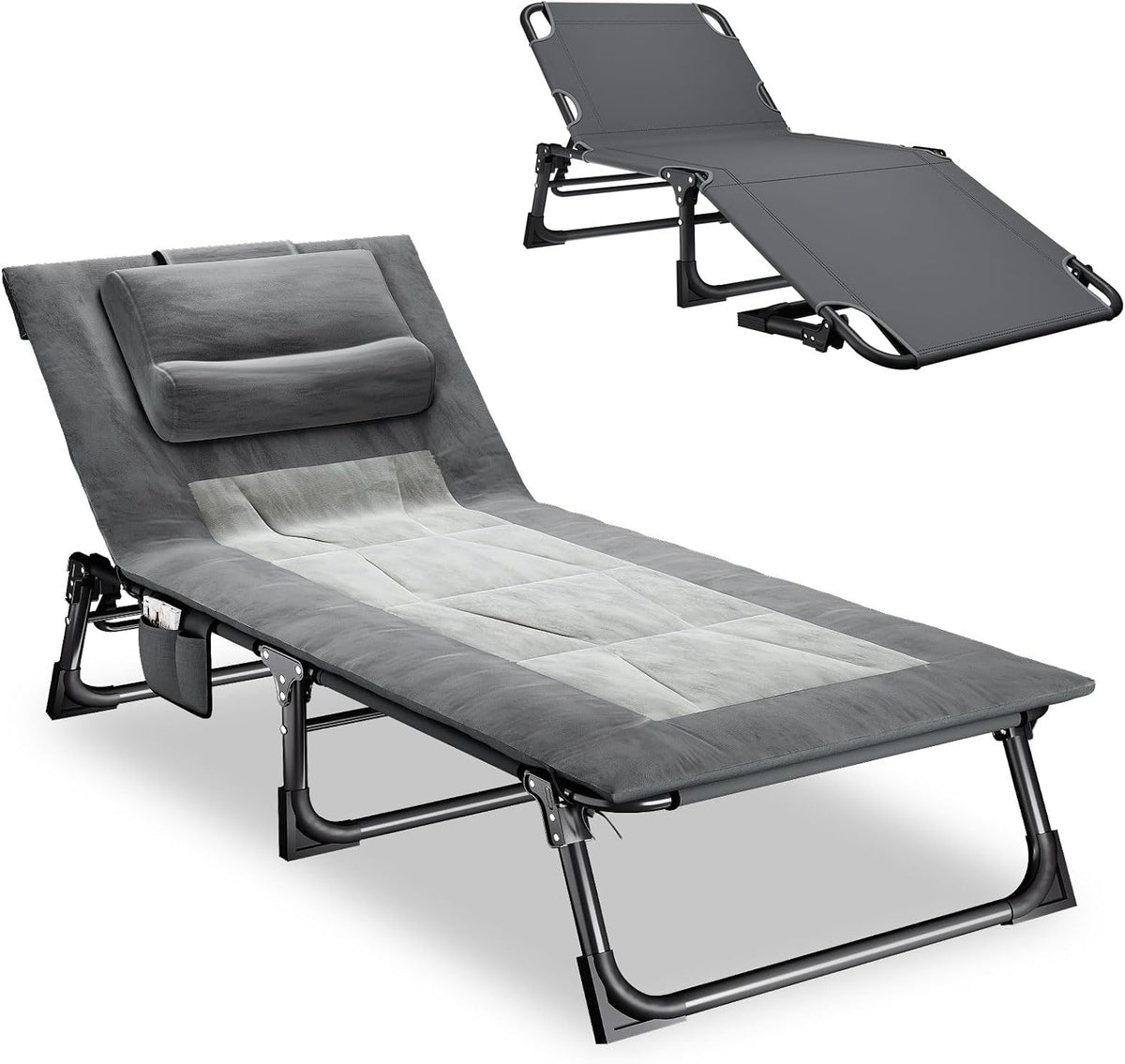 Mopaicot Folding Camping Cot for Adults, Lounge Chair with Pad and Pillow