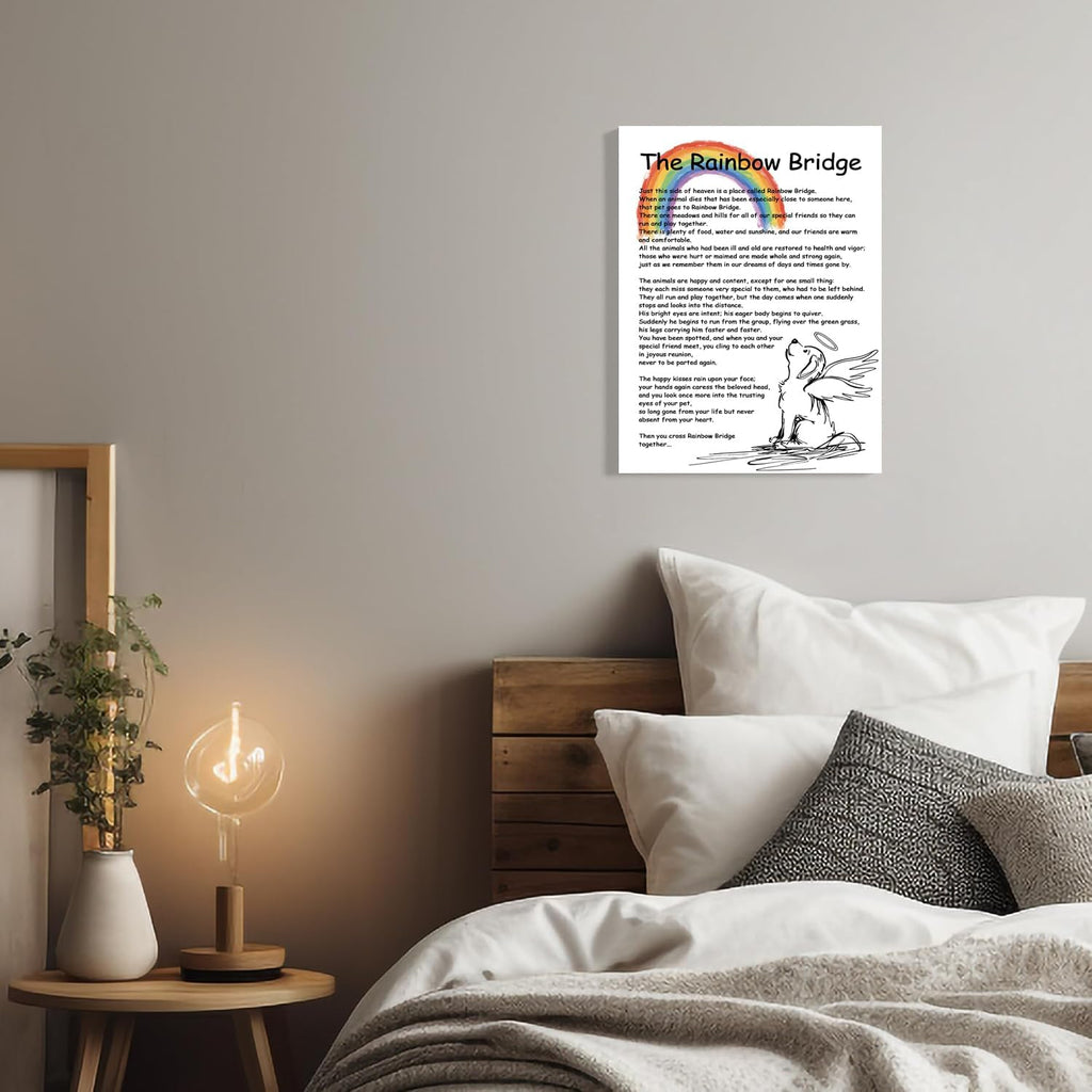 Rainbow Bridge Poem Canvas Wall Art As Bereavement Gifts for Loss of Pet Poster Decor Modern Inspirational Quotes Pictures Poetry Prints Framed 8 * 12 Inch