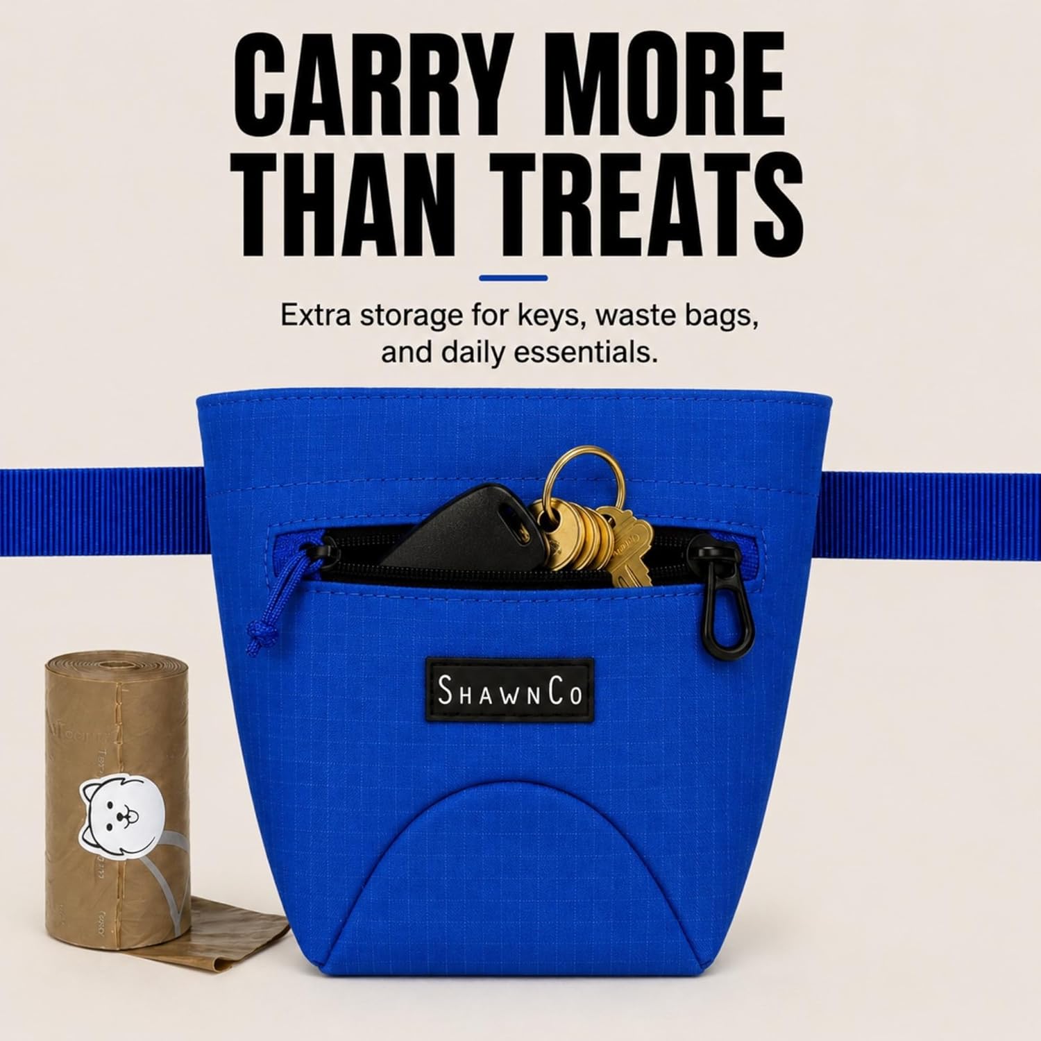 SHAWNCO Essential Treat Bag, Dog Snack Pouch (Electric Blue)