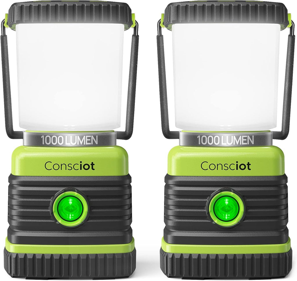 Consciot 1000LM Battery Powered LED Camping Lantern, 4 Light Mode, Dimmable | IPX4 Waterproof Camping Lights; Portable Flashlight for Power Outages, Emergency Kit, Hurricane Preparedness, Indoor Outdoor
