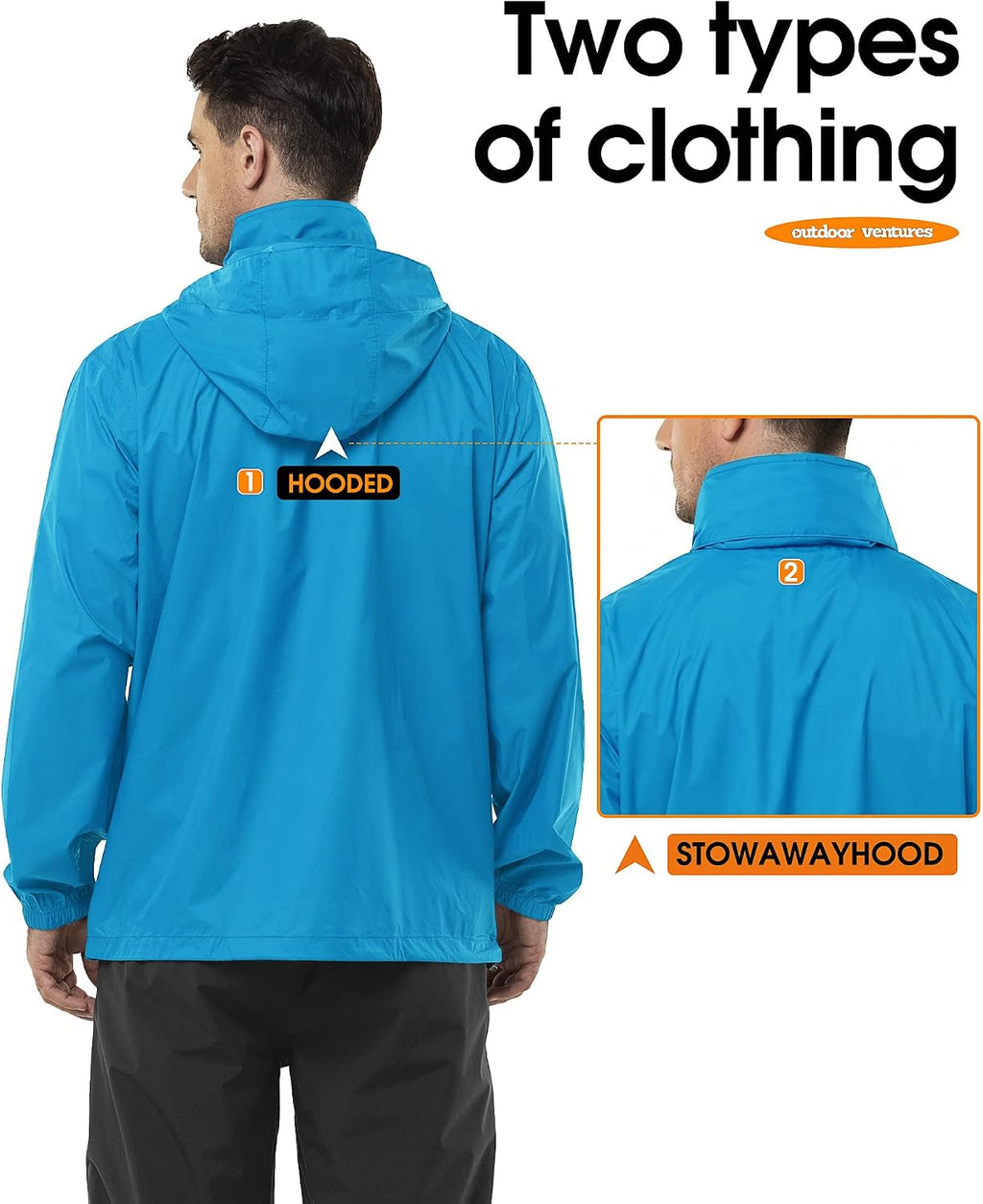 Outdoor Ventures Men's Rain Jacket Waterproof Lightweight Packable Raincoat