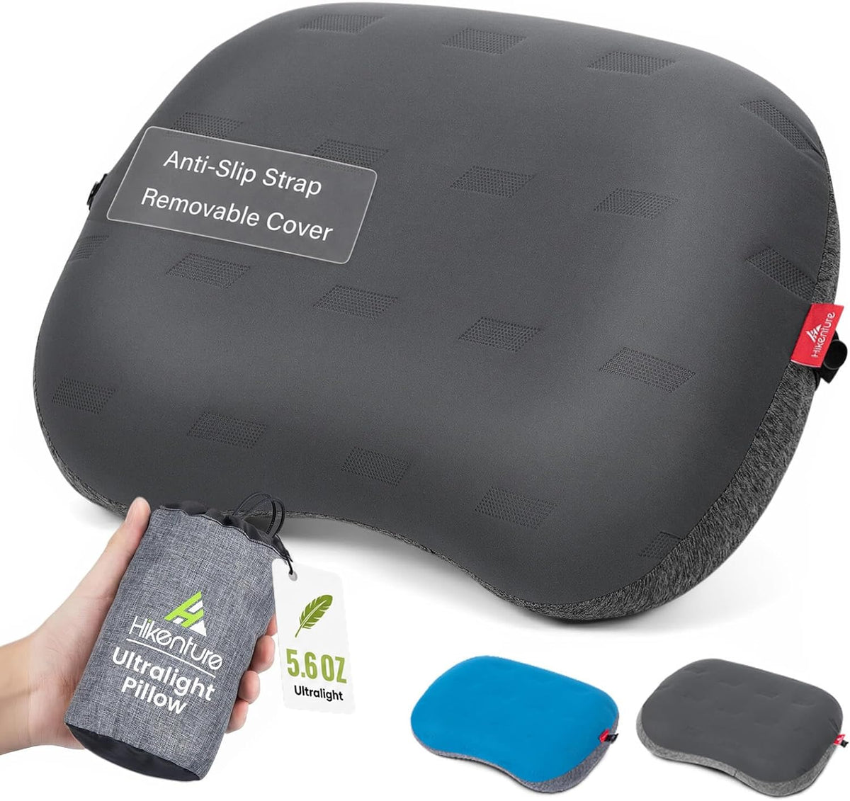 Hikenture Ultralight Inflatable Camping Pillow with Removable Cover, Grey