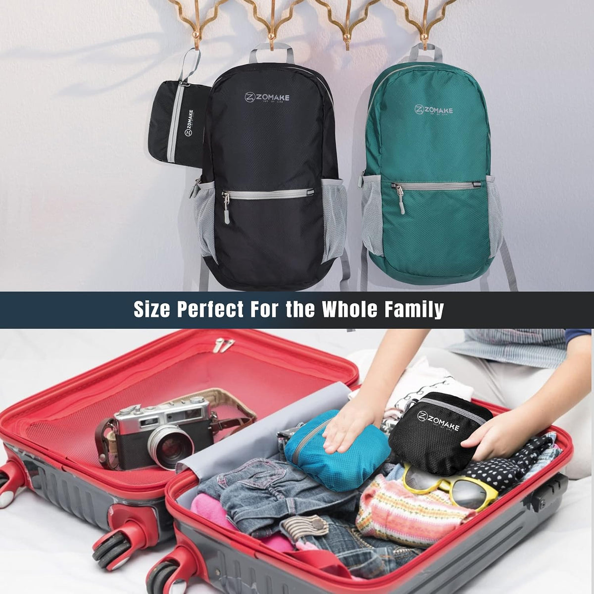 ZOMAKE Lightweight Packable Backpack, Foldable Small Travel Day Pack