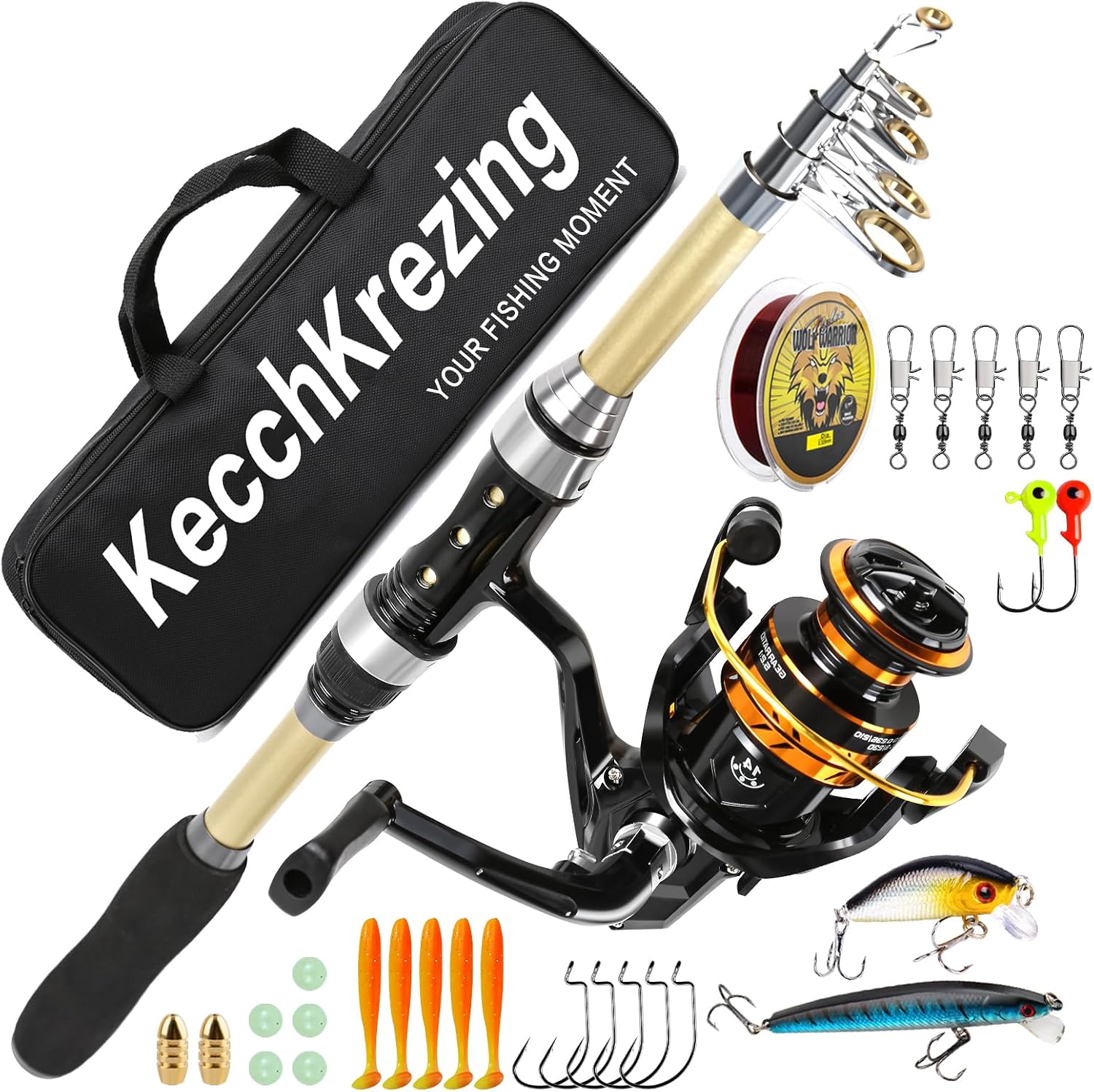 Telescopic Fishing Rod and Reel Combo – Collapsible 5.9ft Fishing Pole with Spinning Reel & Carry Bag, Travel Fishing Starter Kit for Beginners & Gifts