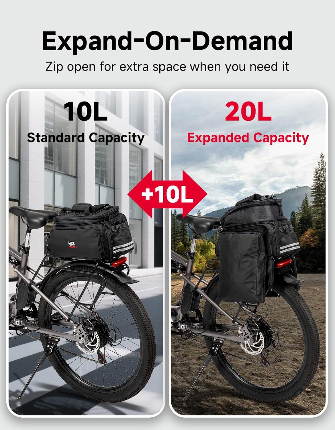 KEMIMOTO Bike Rear Rack Bag eBike Trunk Bag Expandable 20L Bicycle Pannier