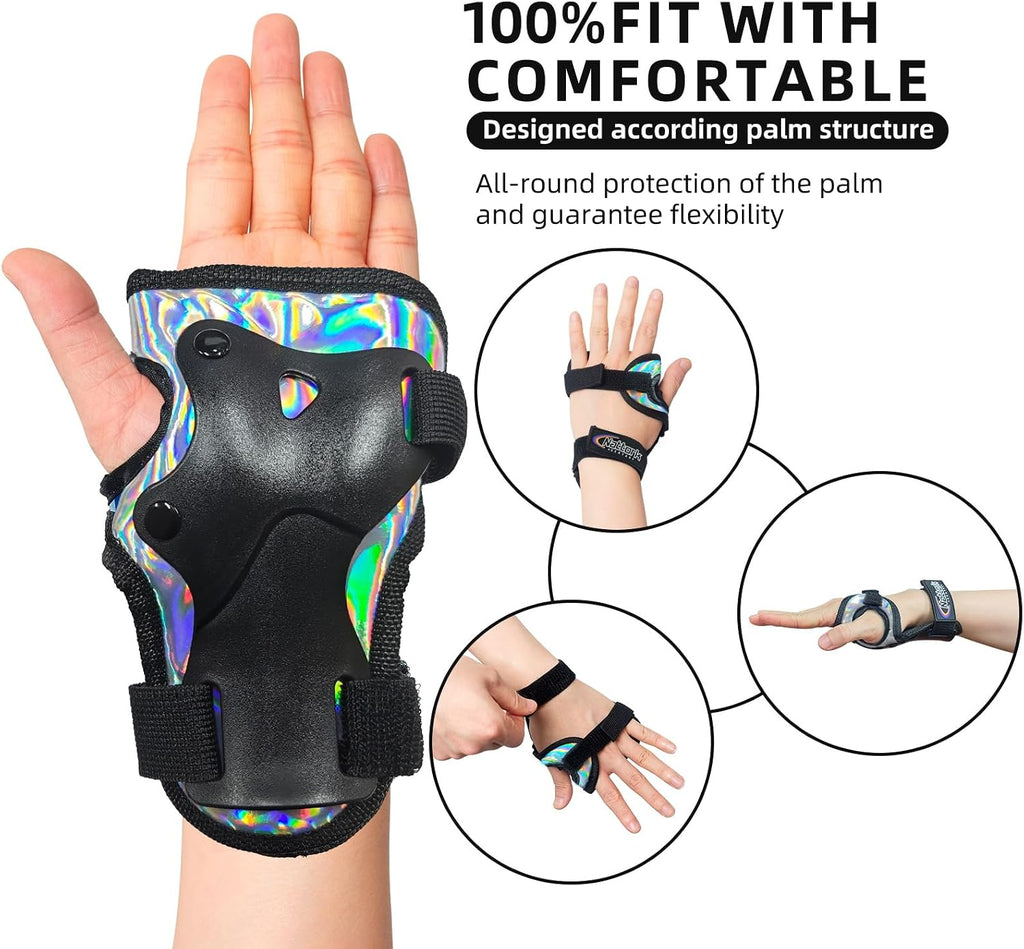 Nattork Knee Pads for Kids Youth Audlt，Knee and Elbow Pads with Wrist Guards 6 in 1 Protective Gear Set for Skateboard, Roller Skate, Inline Skates, Cycling and Scooter Boys Girls