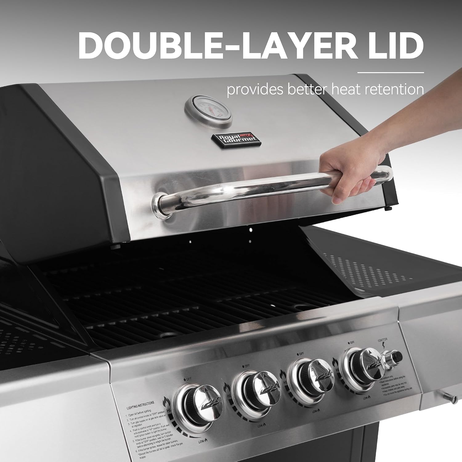 Royal Gourmet 4-Burner Propane Gas Grill with Warming Rack, Black & Silver