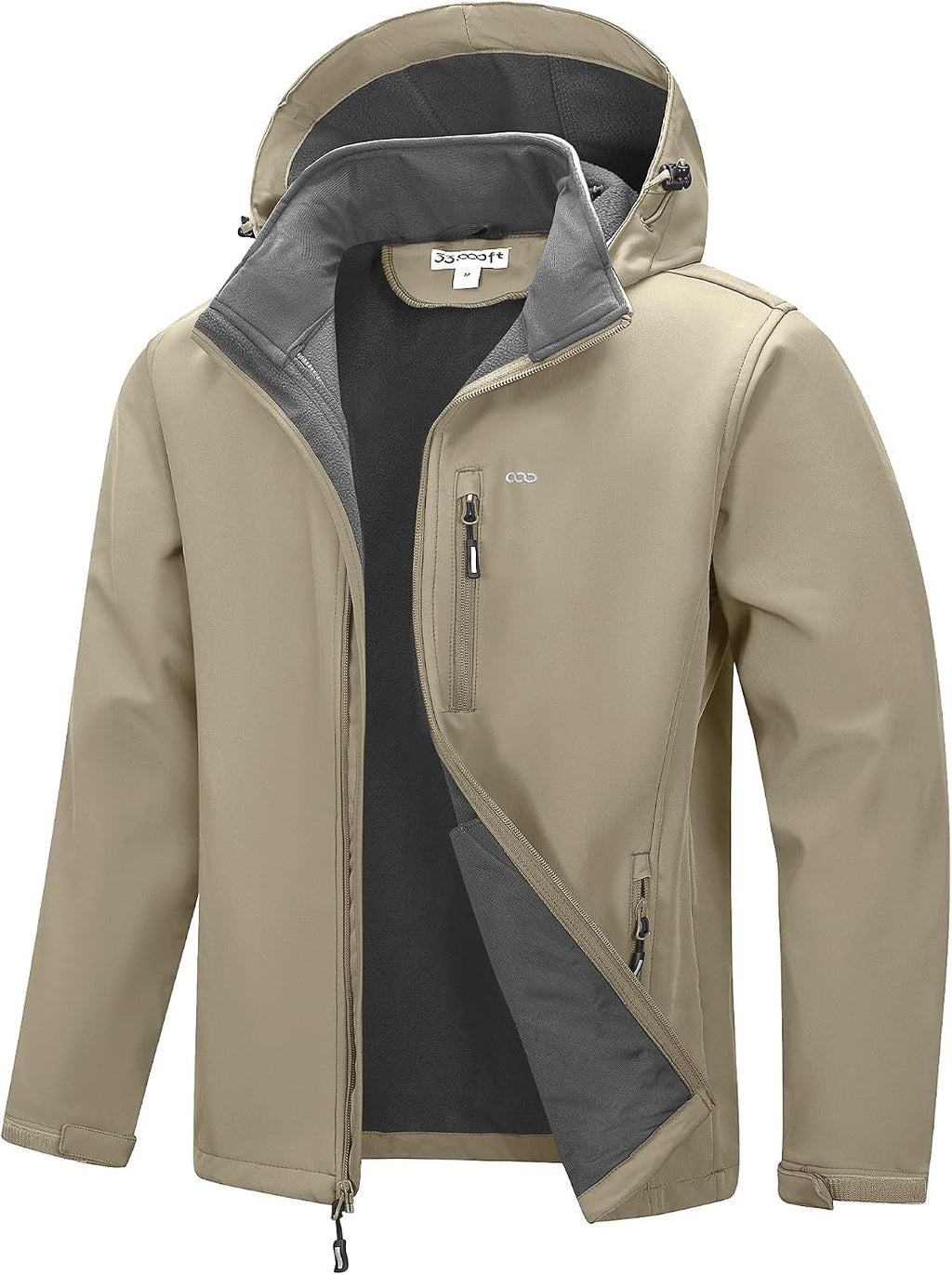 33,000ft Men's Hooded Softshell Jacket Waterproof Fleece Windbreaker Jacket