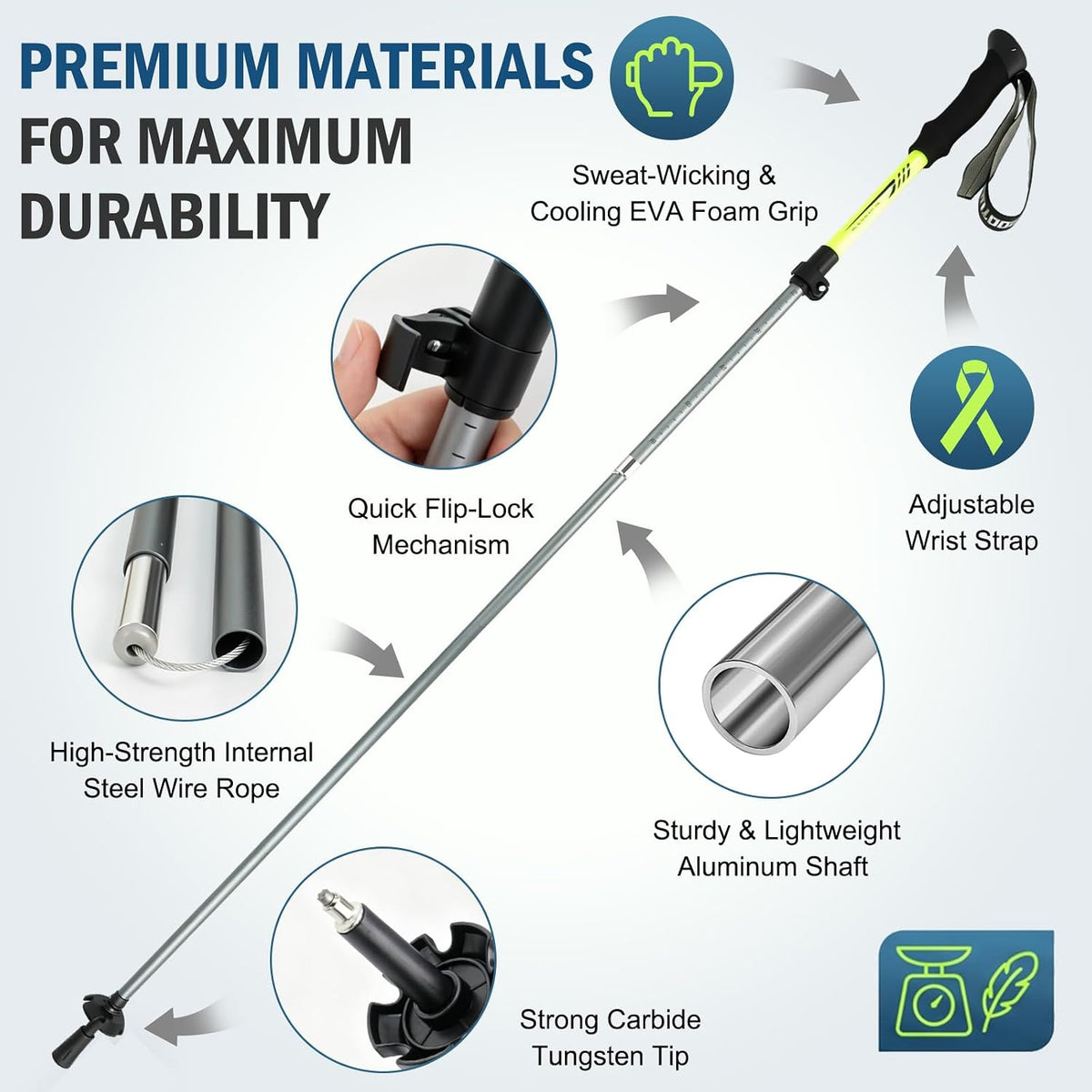 AYAMAYA Lightweight Collapsible Trekking Poles for Hiking with Flip Lock
