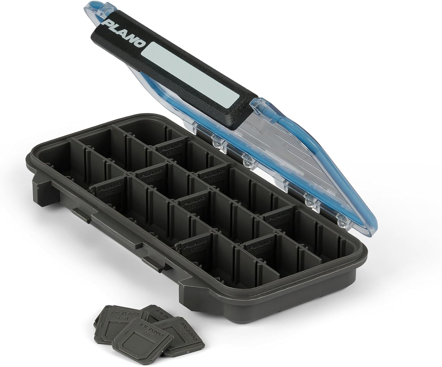 Plano StowAway 3500 Waterproof Stow Tackle Box, IPX7 Waterproof Rating, with Rustricor, Single Latch Design, Transparent DuraView Lid, Stackable Storage for Fishing Bait, Lures and Gear