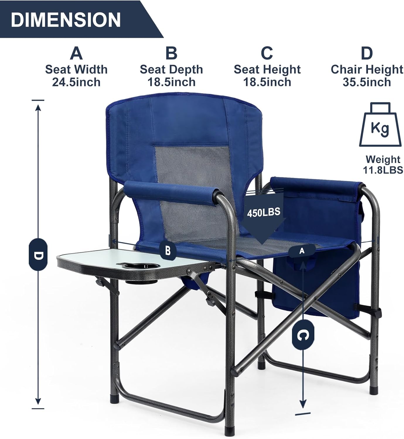 Yestomo Directors Chair, Camping Chairs for Adults, Heavy Duty Side Table, Lawn Chairs with Side Pockets Carry Straps