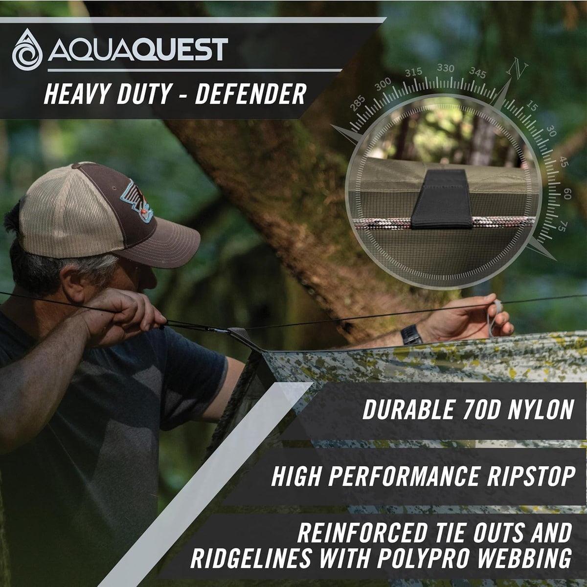 AquaQuest Defender Tarp – Heavy-Duty Waterproof (20,000 mm) Seam-Taped Rain Fly for Camping, Bushcraft & Survival