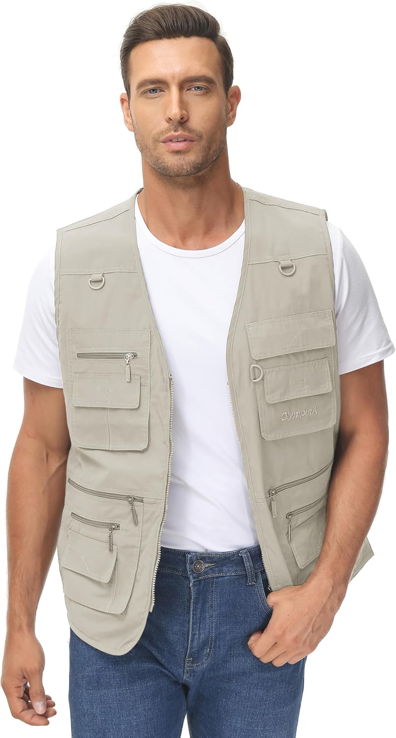 Lentta Men's Fishing Vest Summer Outdoor Lightweight Work Photo Vest 16 Pockets