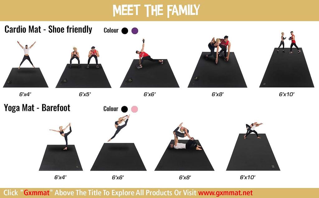 GXMMAT Extra Large Exercise Mat 16'x6'/12'x6'/10'x6'/8'x6'(7mm)