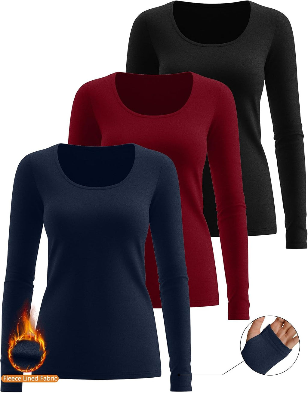 Riyiper 3 Pack Women's Thermal Long Sleeve Shirts Scoop Neck Top