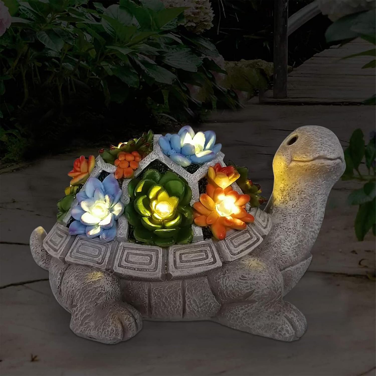 Nacome Solar Garden Outdoor Statues Turtle with Succulent | 7 LED Lights, Lawn Decor Statue for Patio, Balcony, Yard Ornament, Gifts for Mom Grandma Women