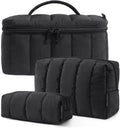 BAGSMART Travel Makeup Bag Set, 3 Pc Puffy Cosmetic Pouch, Black