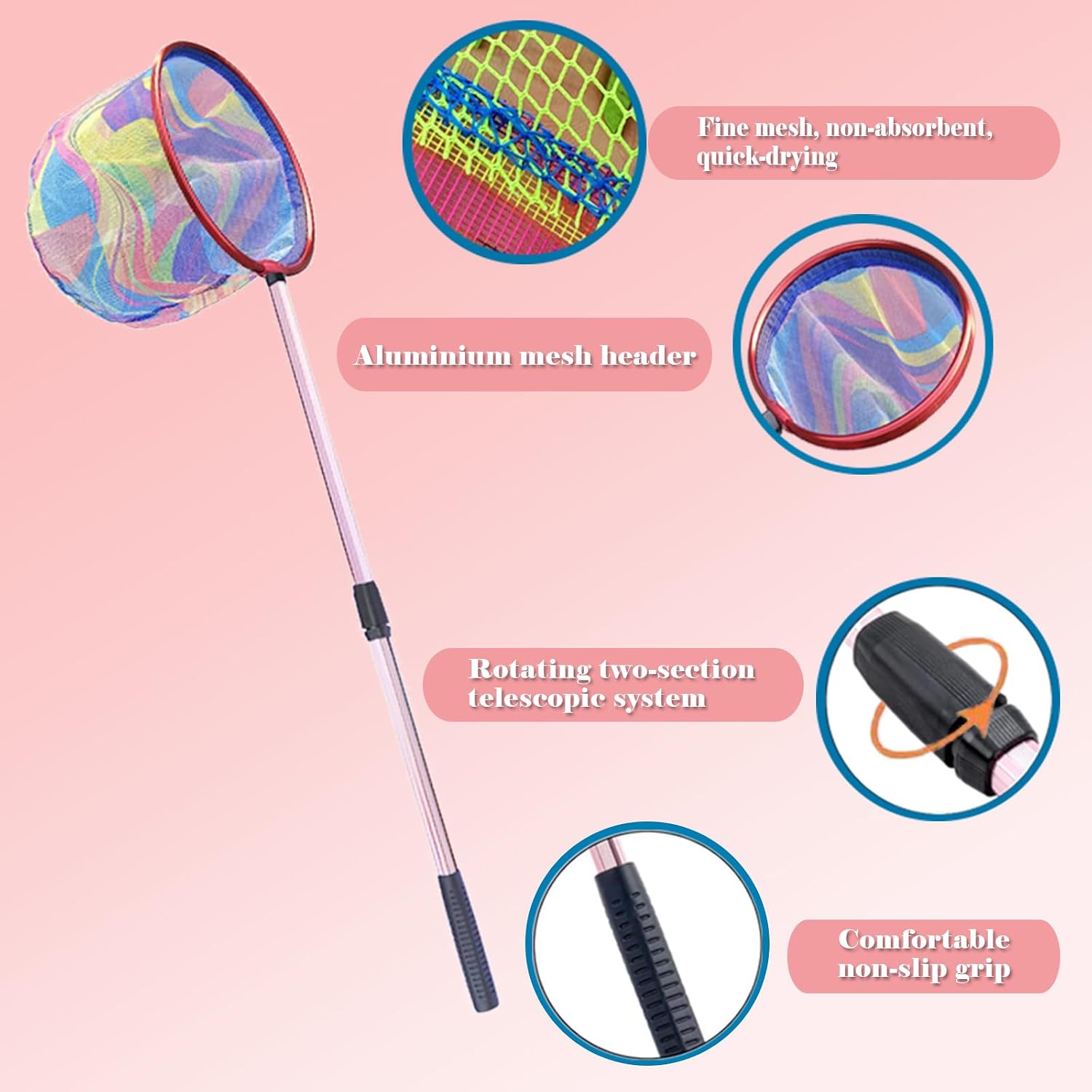 Fishing Net 2 Pack Retractable Lightweight Landing Net with Aluminum Rod Handle Fishing Nets for Youth Catch and Release Butterfly Nets