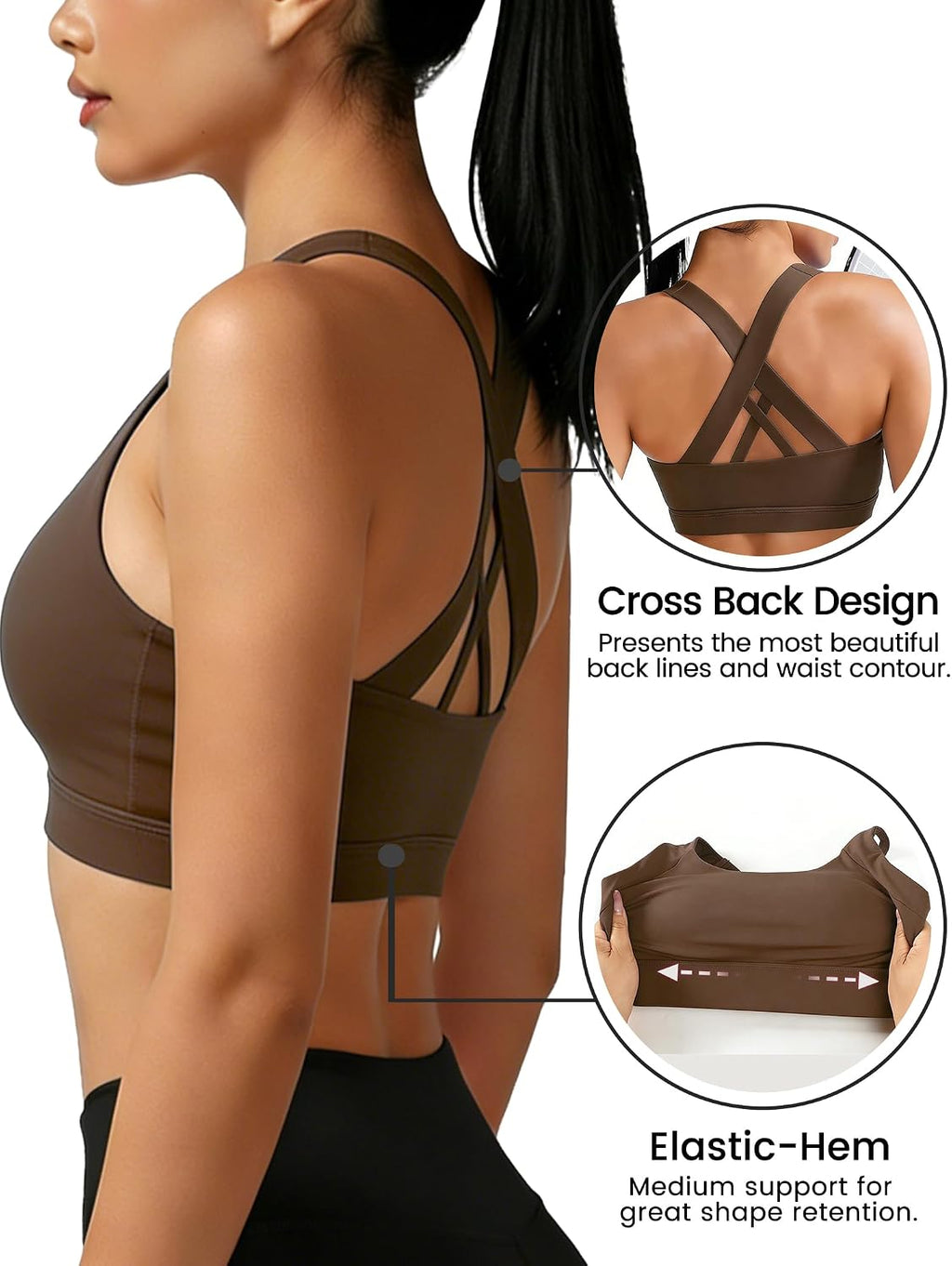 Buauty Sports Bra for Women, Criss Cross Back Medium Support Workout Bras with Removable Cups for Yoga Running Gym