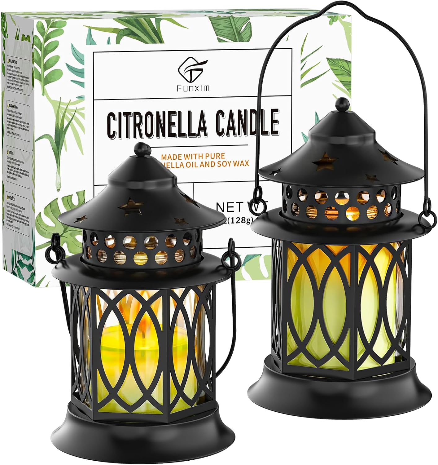 Citronella Candles Outdoor, 2 Pack Citronella Candle Lanterns with Lid