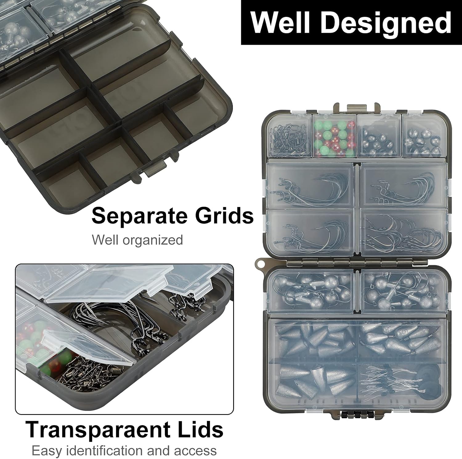 TOPFORT 187/343pcs Fishing Accessories Kit, Organized Fishing Tackle Box with Tackle Included, Fishing Hooks, Fishing Weights Sinkers, Fishing Gear and Equipment, Fishing Gift for Men