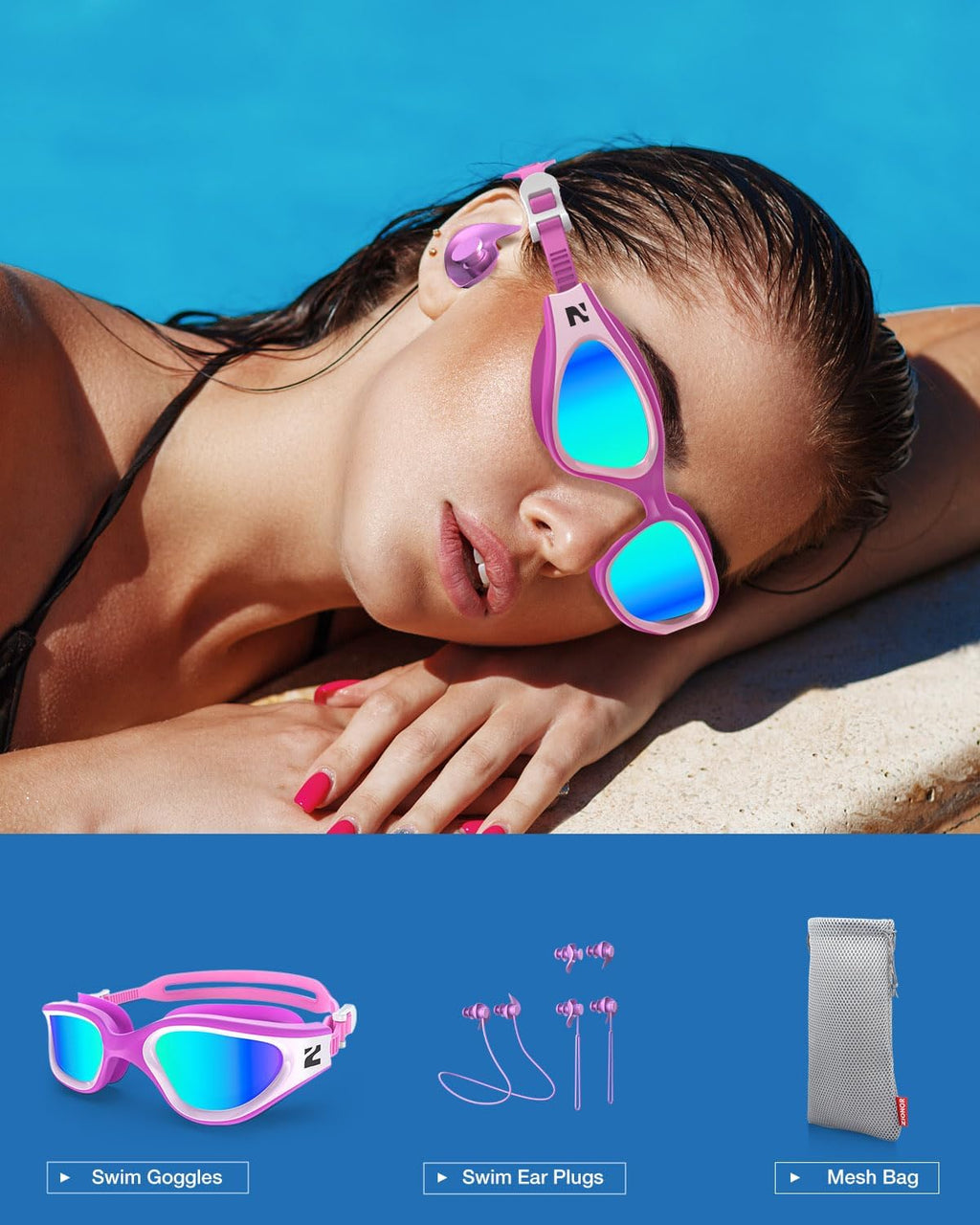 ZIONOR G1 Lite Polarized Swimming Goggles with 3 Pairs Earplugs, Anti-Fog UV Protection Swim Goggle for Adult Men Women Youth
