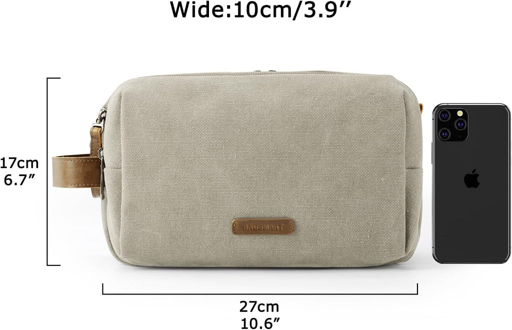BAGSMART Toiletry Bag for Men, Canvas Travel Toiletry Organizer Dopp Kit Water-resistant Shaving Bag for Toiletries Accessories,Beige-Medium