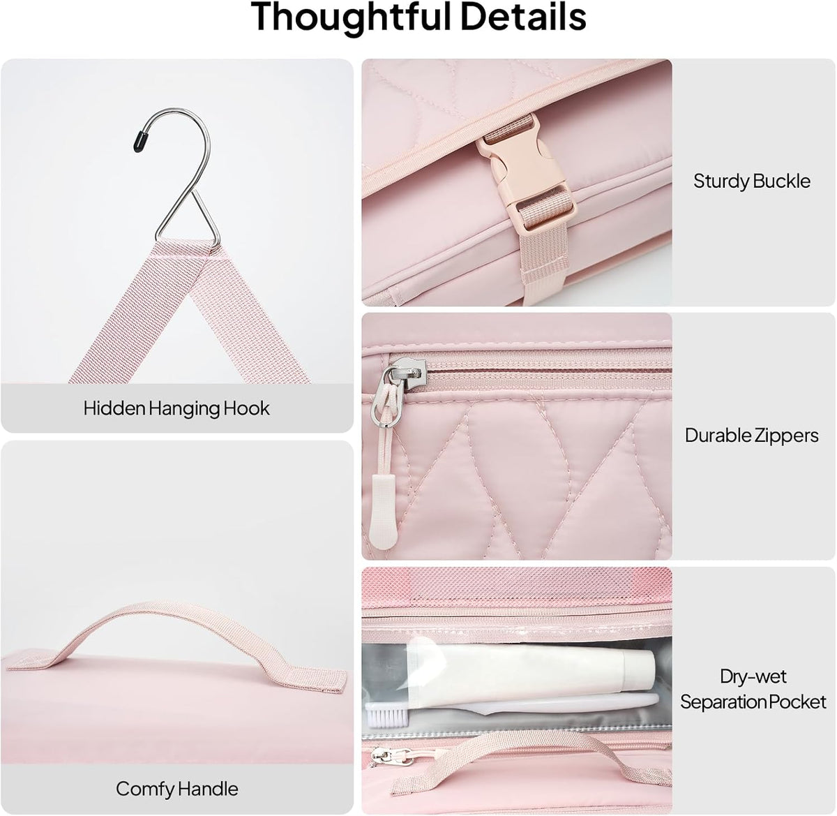 TOPEAST Quilted Travel Toiletry Bag for Women,Detachable Hanging Makeup Bag